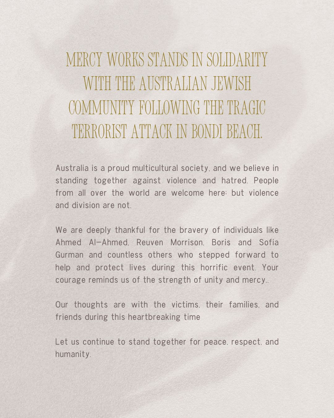 Mercy Works Stands in Solidarity - Mercy Works